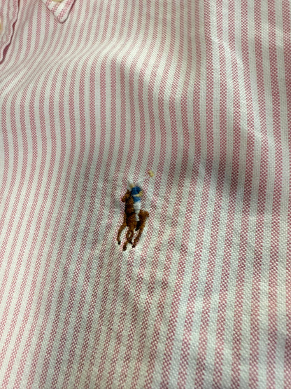 【POLO RALPH LAUREN】カスタムフィット 長袖シャツ ピンク×ホワイト ストライプ レディースMサイズ ボタンダウン コットン100%
