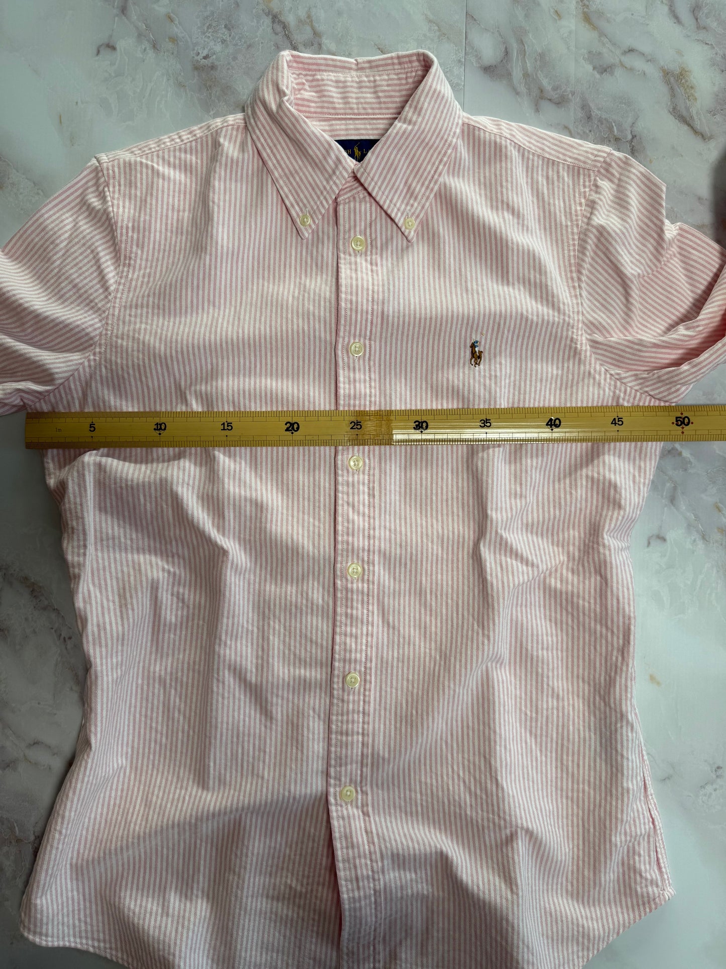 【POLO RALPH LAUREN】カスタムフィット 長袖シャツ ピンク×ホワイト ストライプ レディースMサイズ ボタンダウン コットン100%