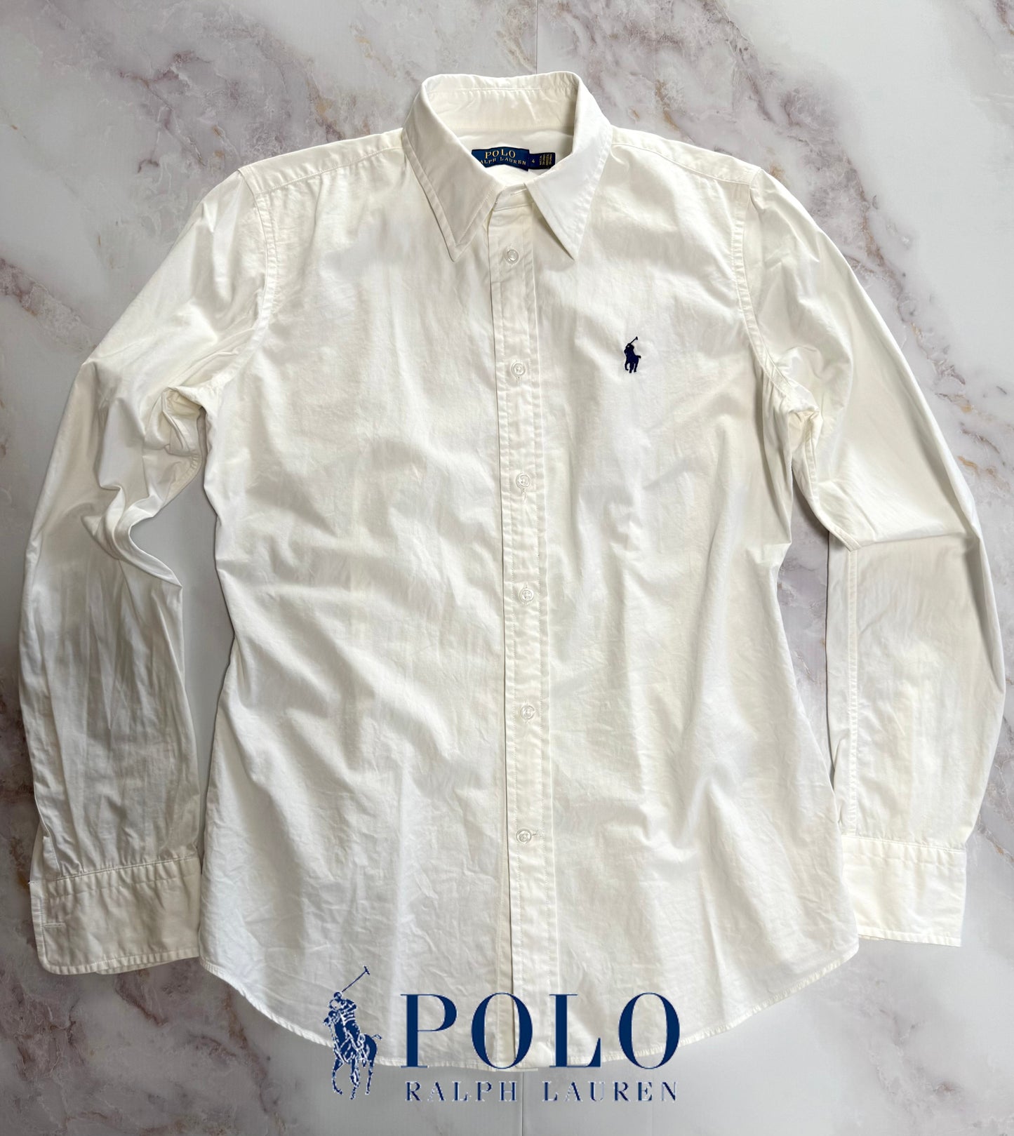 【POLO RALPH LAUREN】ポロ ラルフローレン レディース シャツ 長袖 ホワイト 無地 シンプル ワイシャツ サイズ4
