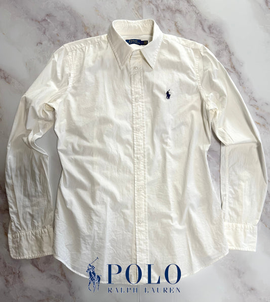 【POLO RALPH LAUREN】ポロ ラルフローレン レディース シャツ 長袖 ホワイト 無地 シンプル ワイシャツ サイズ4