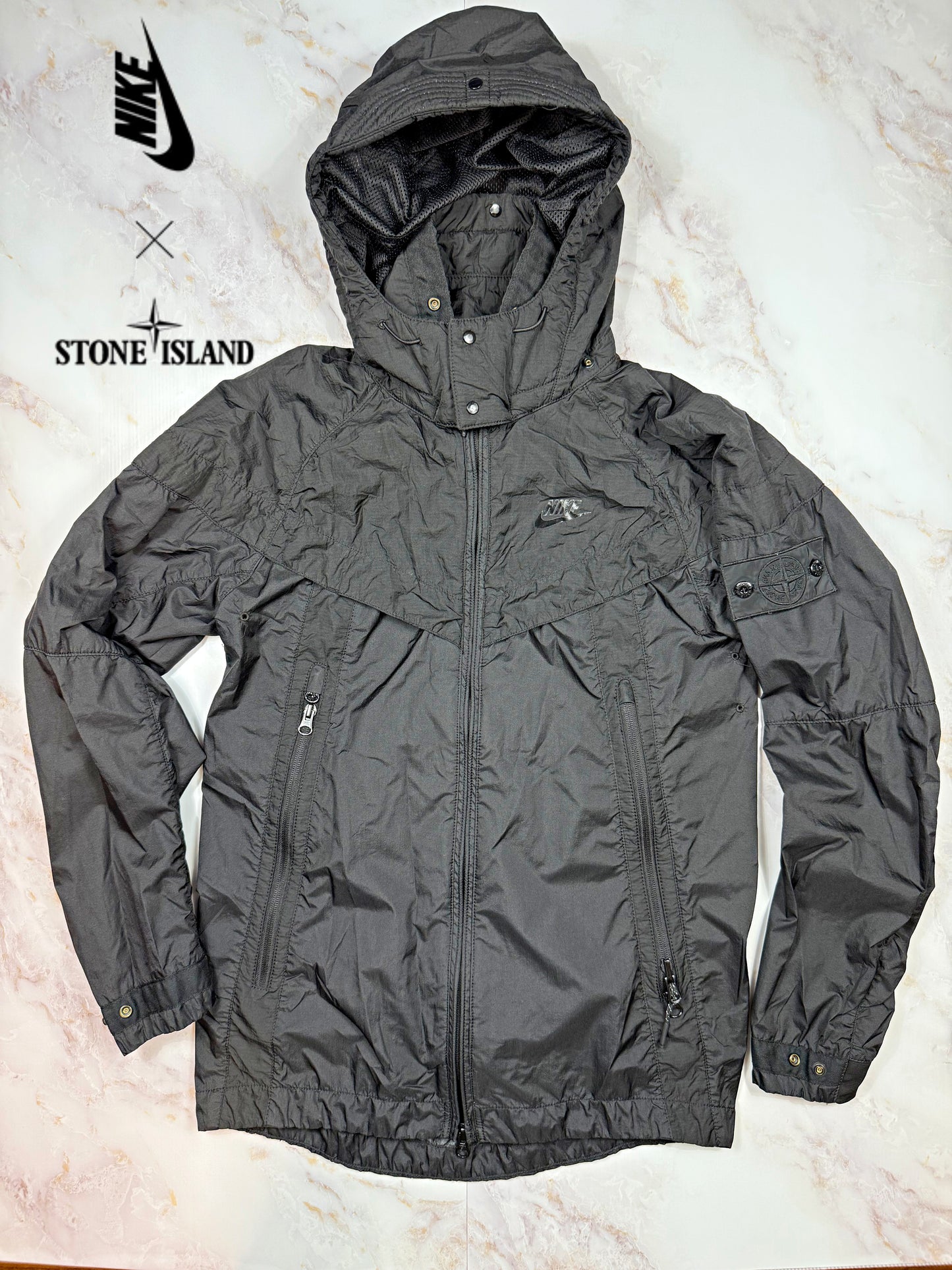 【NIKE × STONE ISLAND】ナイキ ストーンアイランド コラボ Hyper Light Membrana 2L/3L TC フーデッドジャケット XS ブラック