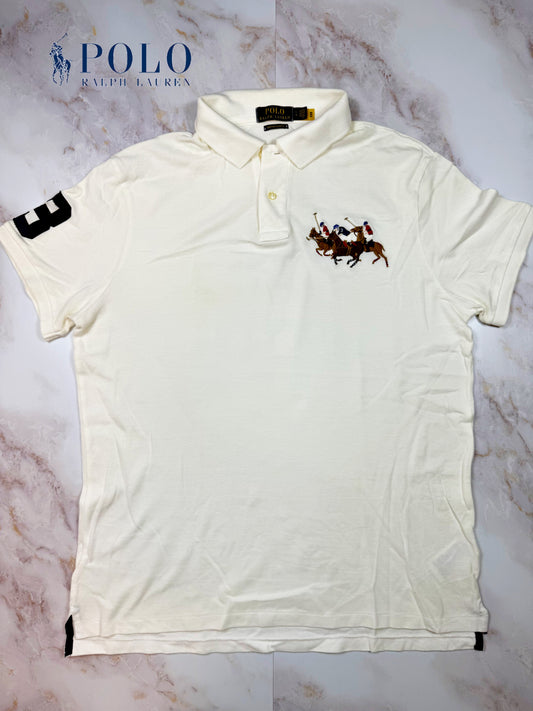 【POLO RALPH LAUREN】カスタムスリムフィット ポロシャツ ホワイト 刺繍デザイン メンズL | ポロ・ラルフローレン 半袖トップス