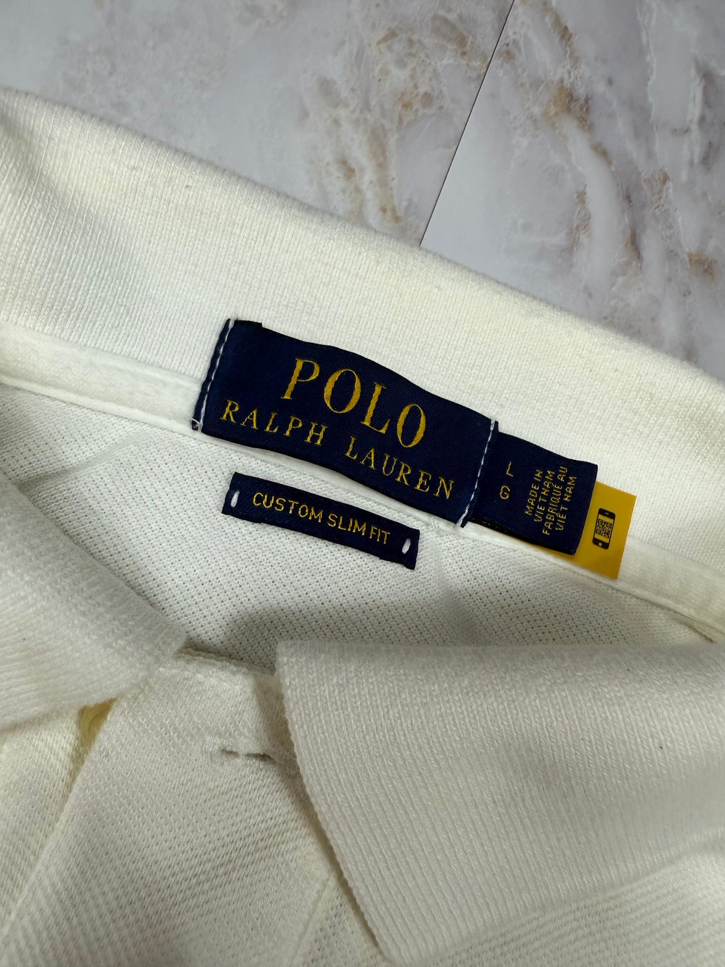 【POLO RALPH LAUREN】カスタムスリムフィット ポロシャツ ホワイト 刺繍デザイン メンズL | ポロ・ラルフローレン 半袖トップス