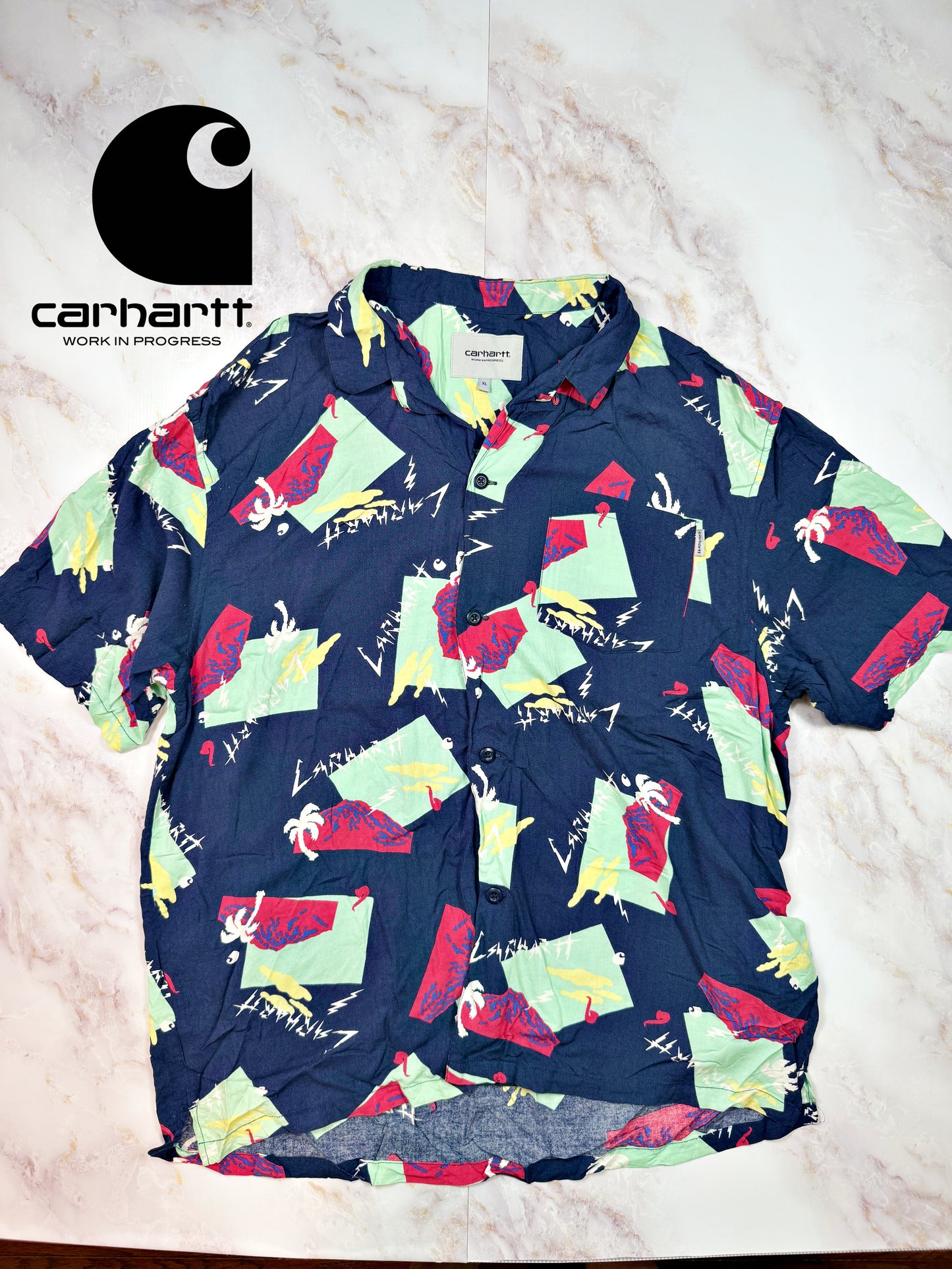 【Carhartt WIP】S/S ANDERSON SHIRT アロハシャツ XLサイズ 総柄 半袖 開襟シャツ ヴィスコース素材