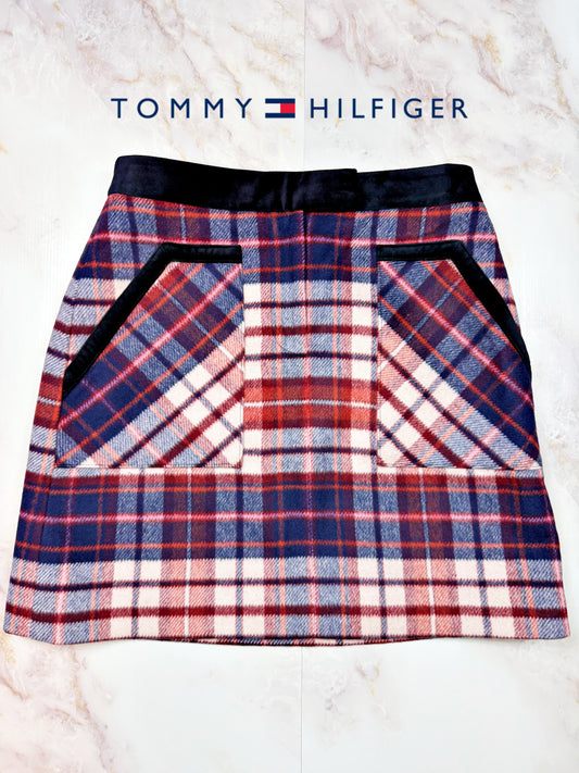 【TOMMY HILFIGER】チェック柄 スカート ウール混 レッド×ネイビー サイズ2 | トミーヒルフィガー レディース 秋冬向け