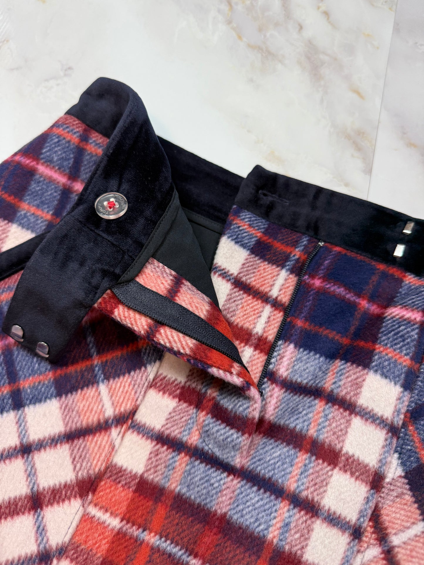 【TOMMY HILFIGER】チェック柄 スカート ウール混 レッド×ネイビー サイズ2 | トミーヒルフィガー レディース 秋冬向け