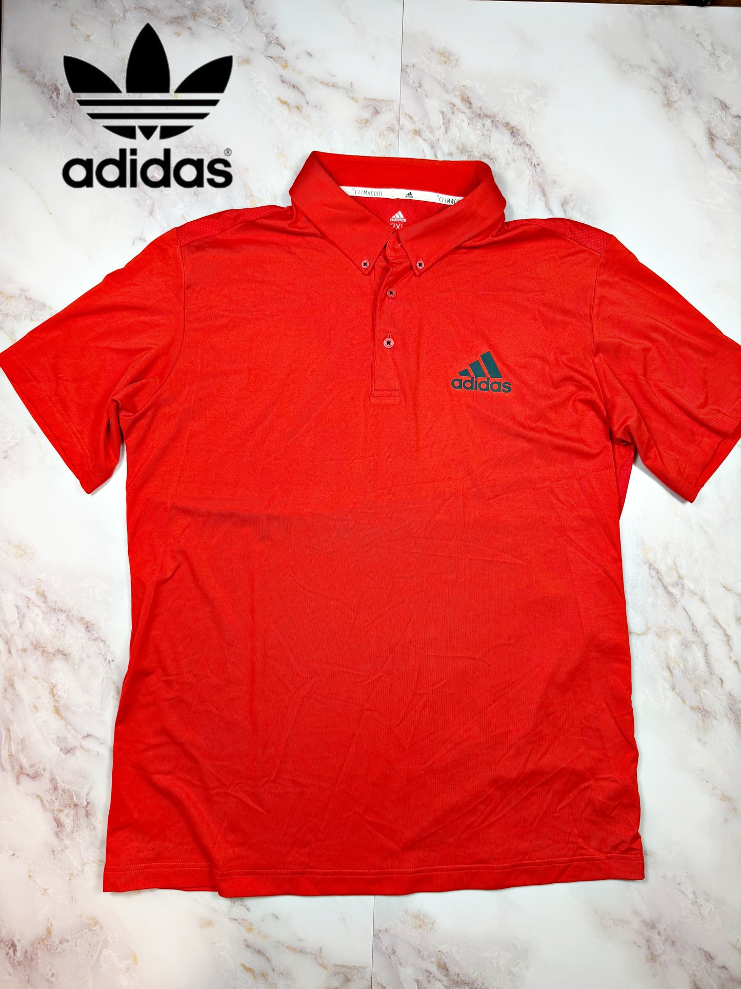 【adidas】アディダス ゴルフポロシャツ CLIMACOOL レッド 半袖 メンズ2XL 吸汗速乾 スポーツウェア