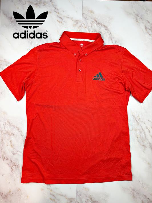 【adidas】アディダス ゴルフポロシャツ CLIMACOOL レッド 半袖 メンズ2XL 吸汗速乾 スポーツウェア