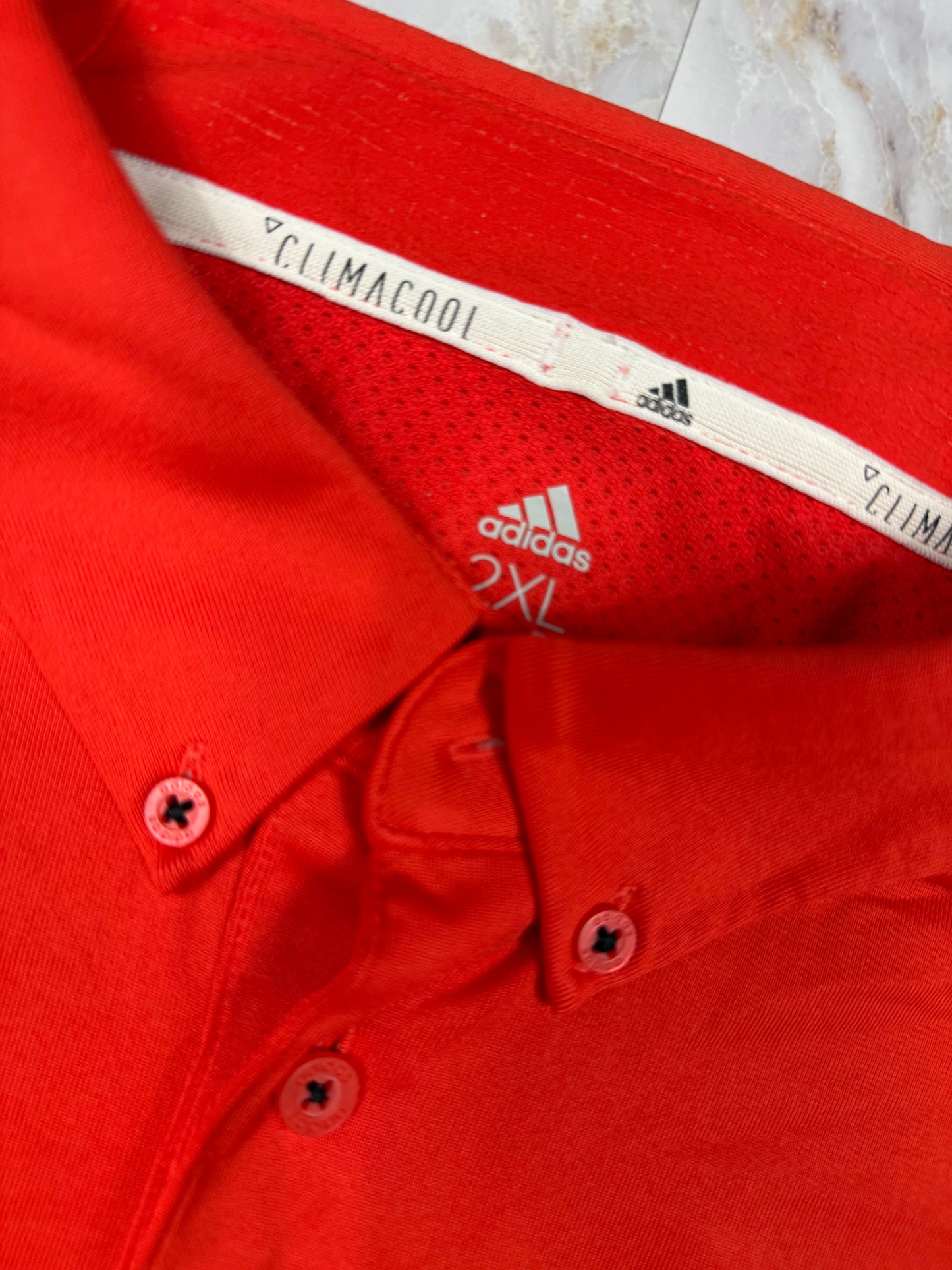 【adidas】アディダス ゴルフポロシャツ CLIMACOOL レッド 半袖 メンズ2XL 吸汗速乾 スポーツウェア