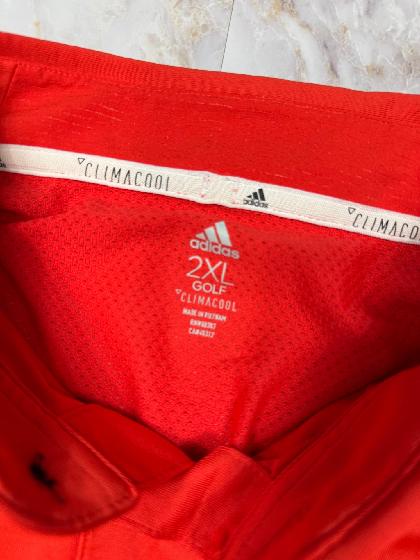 【adidas】アディダス ゴルフポロシャツ CLIMACOOL レッド 半袖 メンズ2XL 吸汗速乾 スポーツウェア