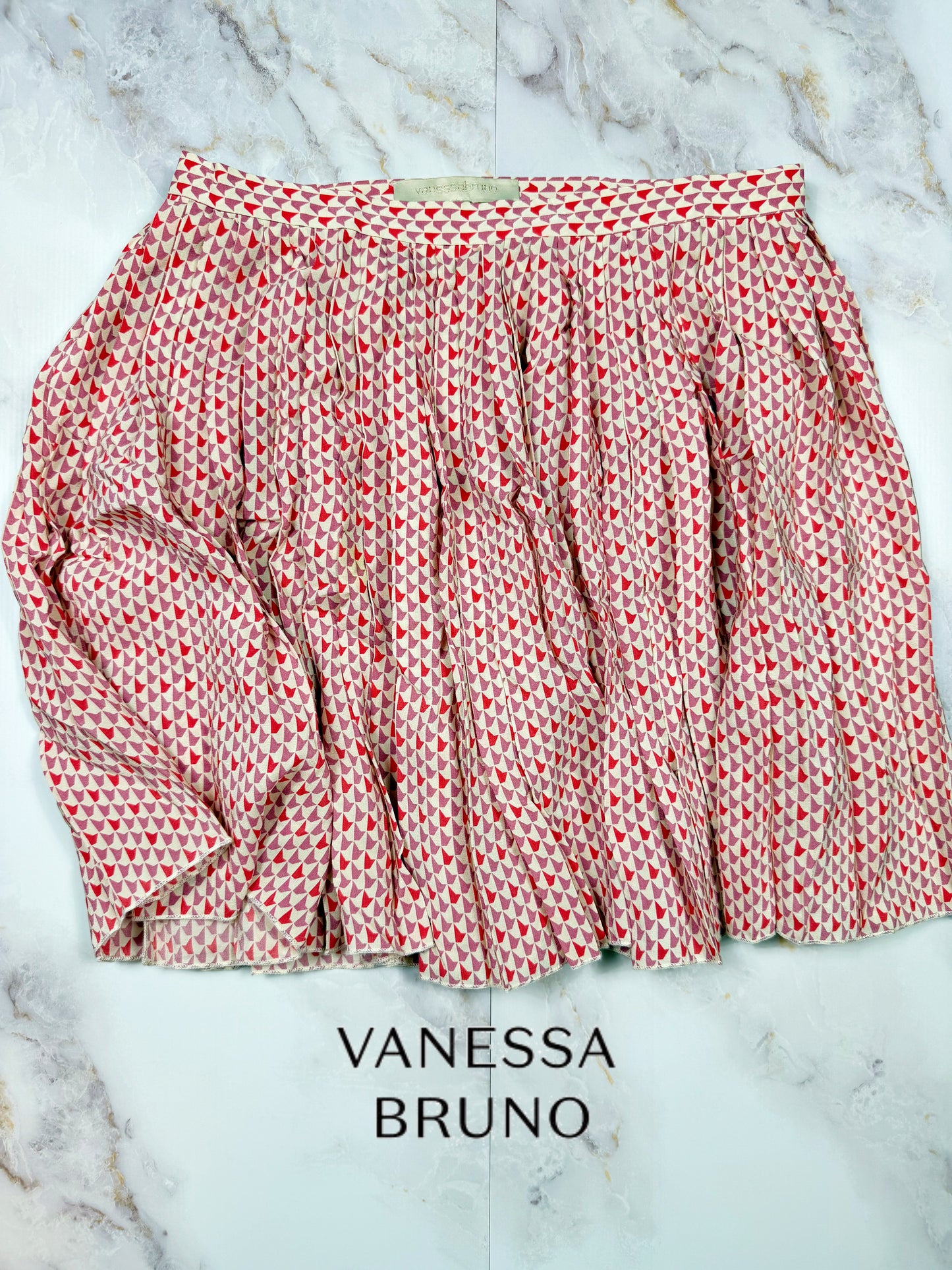 Vanessa Bruno ヴァネッサブリューノ プリーツスカート 幾何学柄 レッド×ピンク×アイボリー 34 レディース