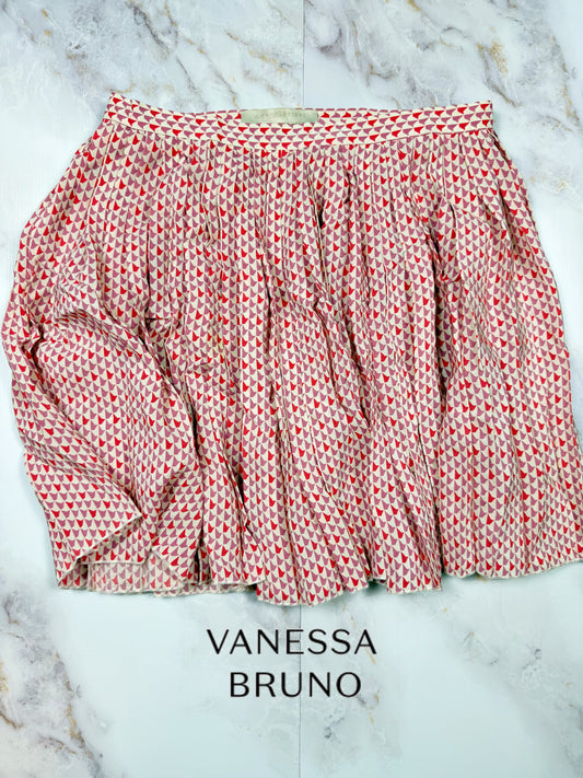 Vanessa Bruno ヴァネッサブリューノ プリーツスカート 幾何学柄 レッド×ピンク×アイボリー 34 レディース