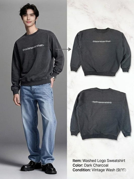 【thisisneverthat】ロゴ クルーネックスウェット ブラック 裏起毛 コットン100% 韓国ストリート