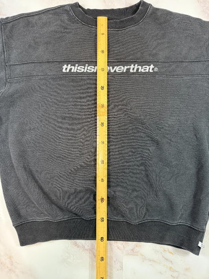【thisisneverthat】ロゴ クルーネックスウェット ブラック 裏起毛 コットン100% 韓国ストリート