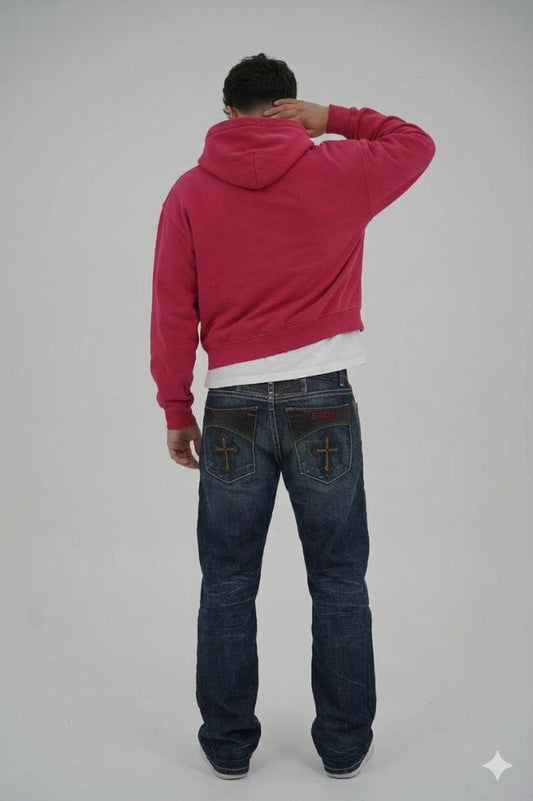 Robin's Jean ロビンズジーン USA製 クロスレザーパッチ スタッズデニムパンツ W33 メンズ インディゴ