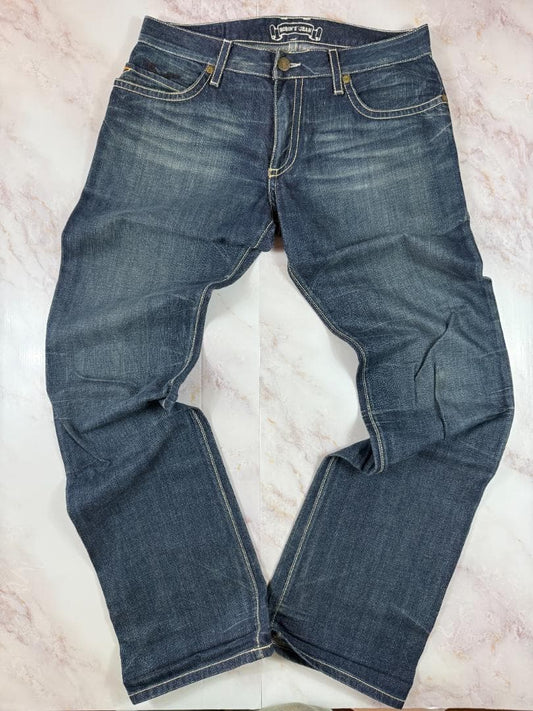 Robin's Jean ロビンズジーン USA製 クロスレザーパッチ スタッズデニムパンツ W33 メンズ インディゴ