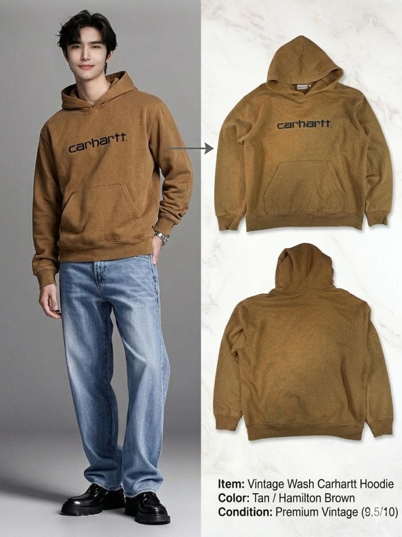 Carhartt WIP ロゴ刺繍 プルオーバーパーカー Lサイズ ブラウン 裏起毛 カーハート フーディ