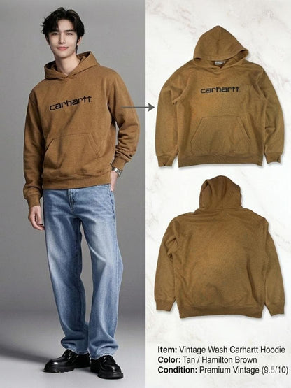 Carhartt WIP ロゴ刺繍 プルオーバーパーカー Lサイズ ブラウン 裏起毛 カーハート フーディ