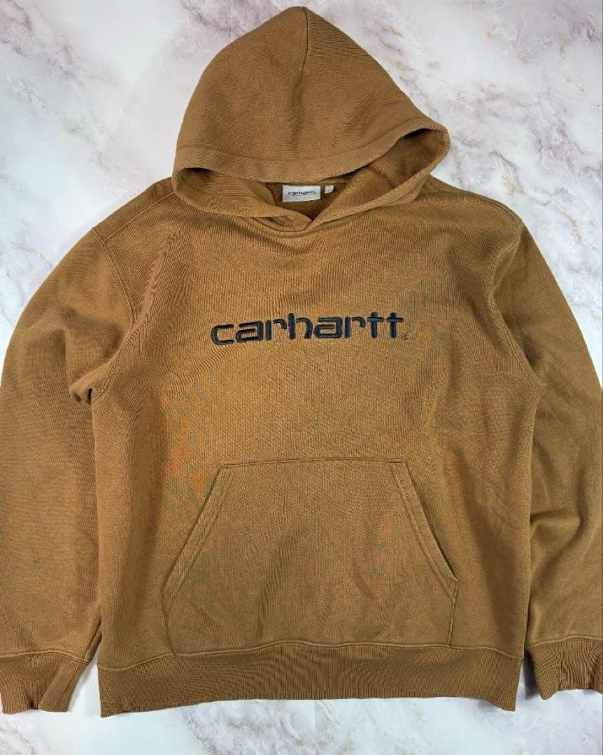 Carhartt WIP ロゴ刺繍 プルオーバーパーカー Lサイズ ブラウン 裏起毛