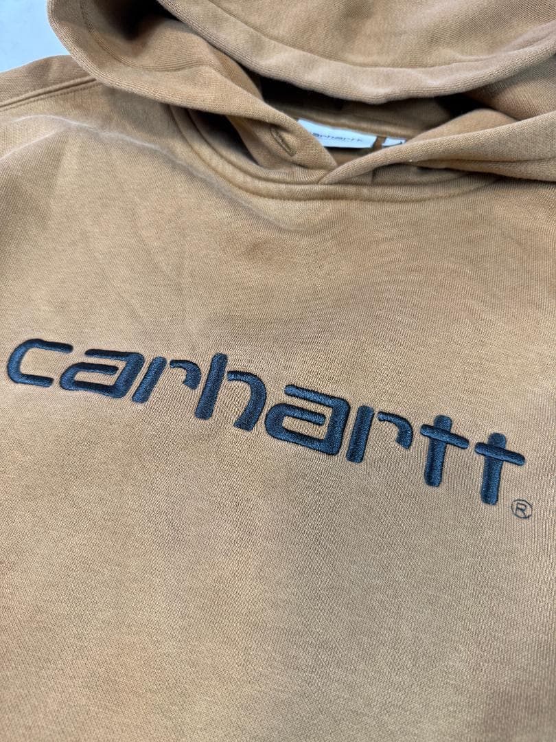 Carhartt WIP ロゴ刺繍 プルオーバーパーカー Lサイズ ブラウン 裏起毛